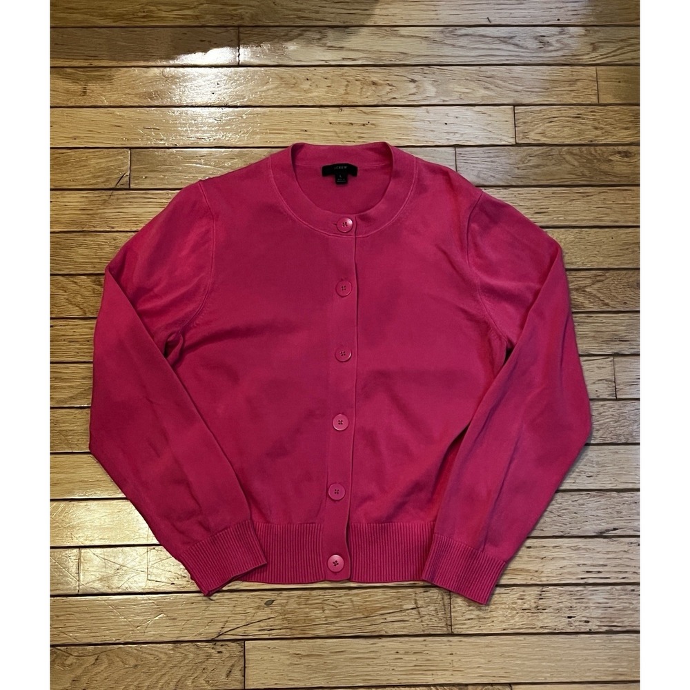 J Crew Cardigan Pink Jackie Sweater L Barbiecore Preppy Minimalist Capsule